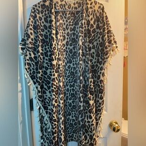 Leopard Print Kimono with Fringe